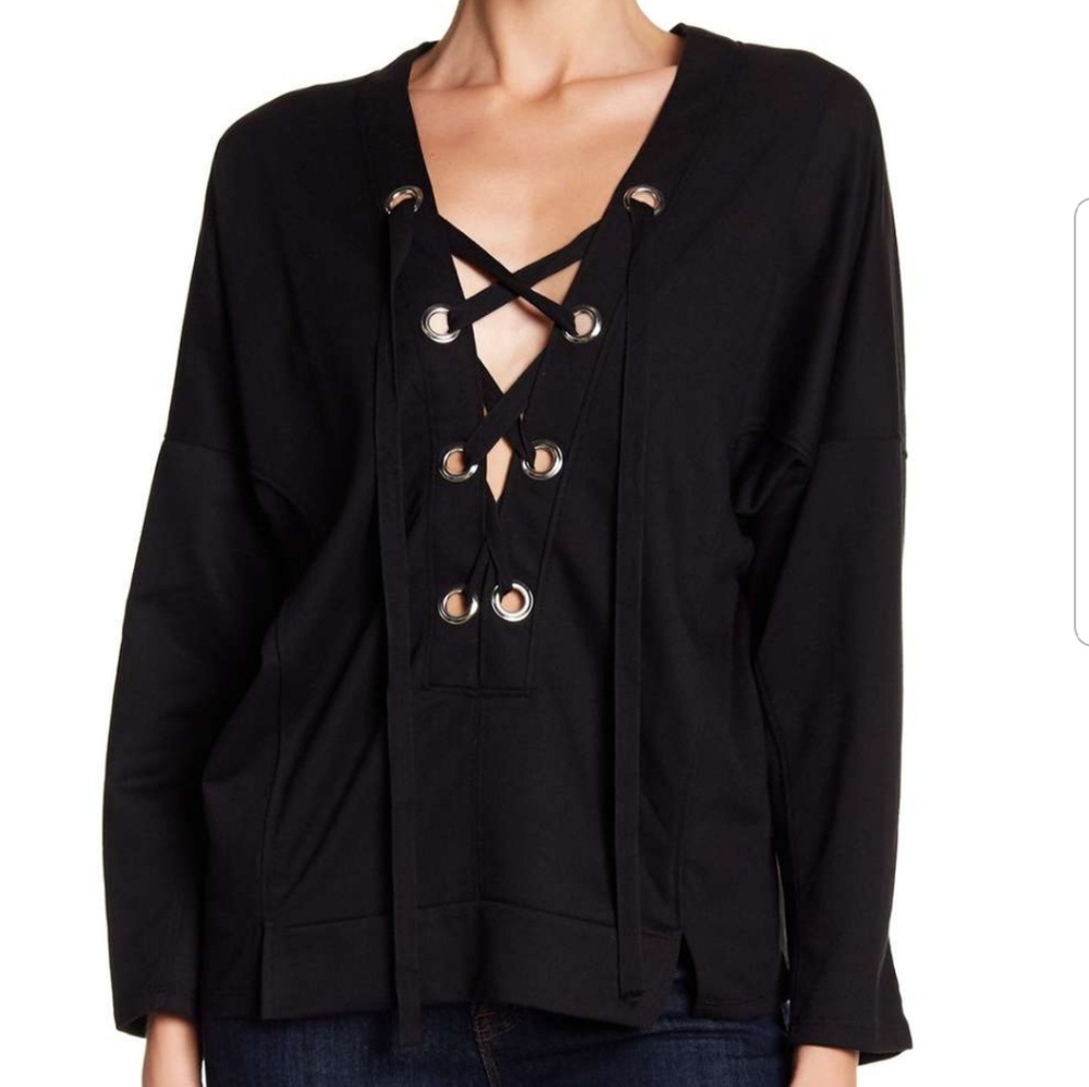 SALE !! NWT Black V Neck Lace Up Top NEW S M L